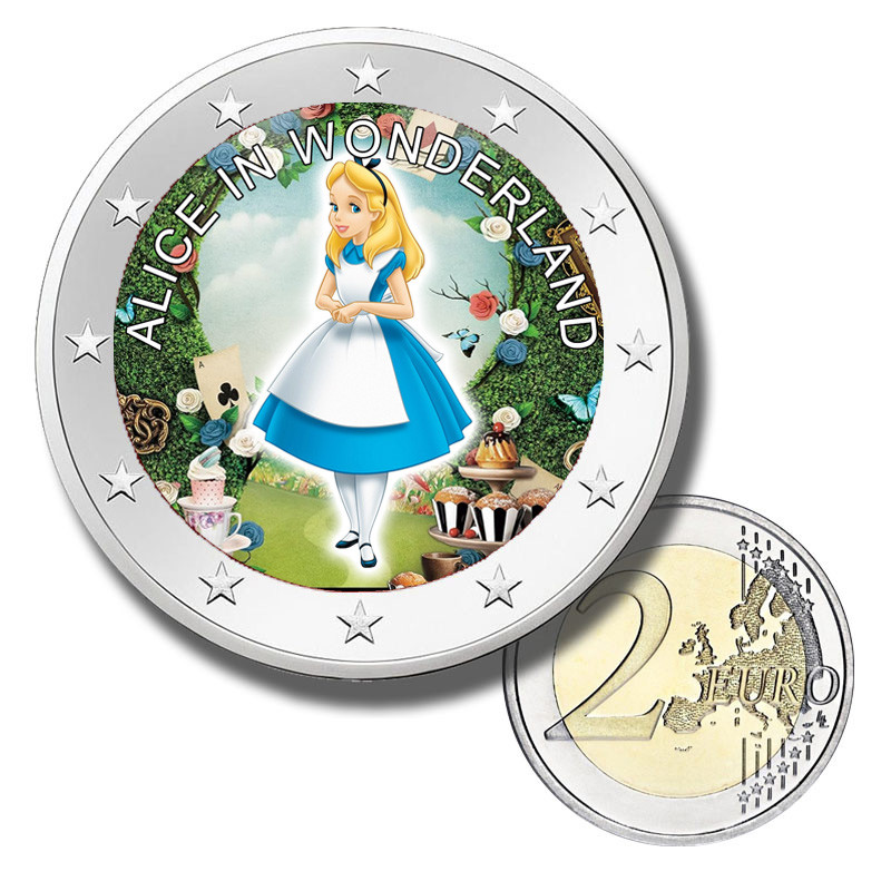 2 Euro Coloured Coin Alice in Wonderland