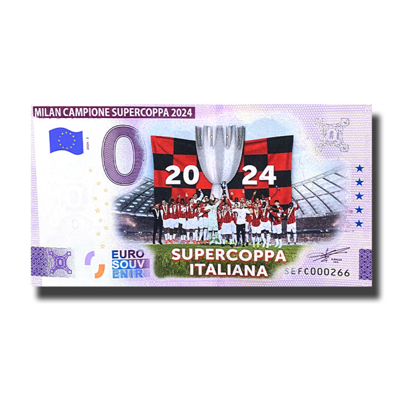 0 Euro Souvenir Banknote Milan Campione SuperCoppa 2024 2 Colour Italy SEFC 2024-2