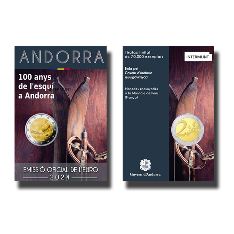 2024 Andorra 100 years of Skiing + Mountain Bike World Championship 2 Euro Coin Card Set of 2