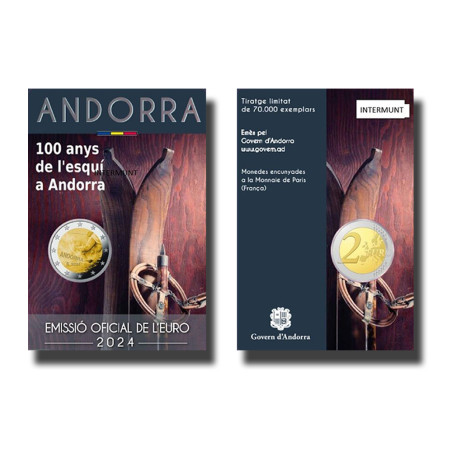 2024 Andorra 100 years of Skiing + Mountain Bike World Championship 2 Euro Coin Card Set of 2