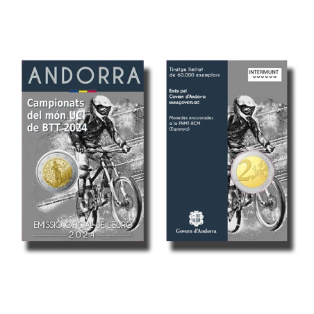 2024 Andorra 100 years of Skiing + Mountain Bike World Championship 2 Euro Coin Card Set of 2