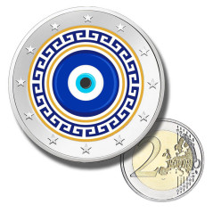 2 Euro Coloured Coin Evil Eye