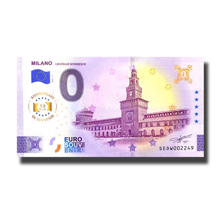 Anniversary 0 Euro Souvenir Banknote Milano Castello Sforzesco Italy SEDW 2025-2