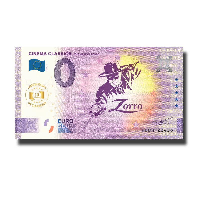 Anniversary 0 Euro Souvenir Banknote Cinema Classic: The Mark of Zorro Malta FEBH 2025-3 Anniversary 0 Euro Souvenir Banknote Cinema Classic: The Mark of Zorro Malta FEBH 2025-3