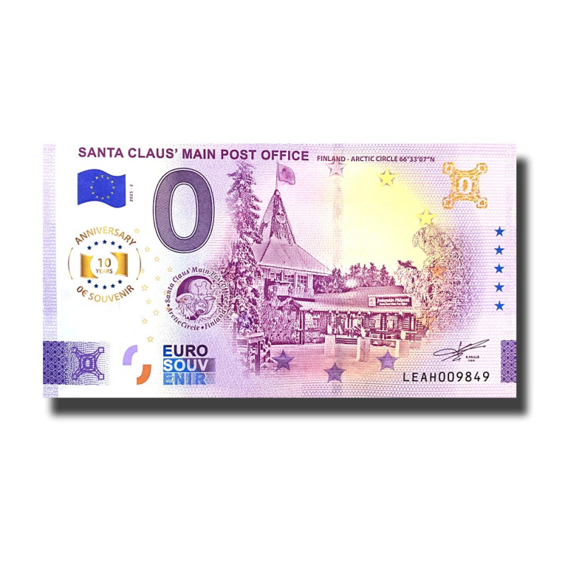 Anniversary 0 Euro Souvenir Banknote Santa Claus' Main Post Office Finland LEAH 2025-2