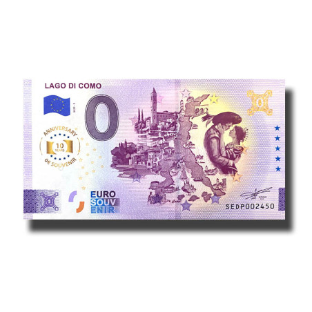 Anniversary 0 Euro Souvenir Banknote Lago Di Como Italy SEDP 2025-2