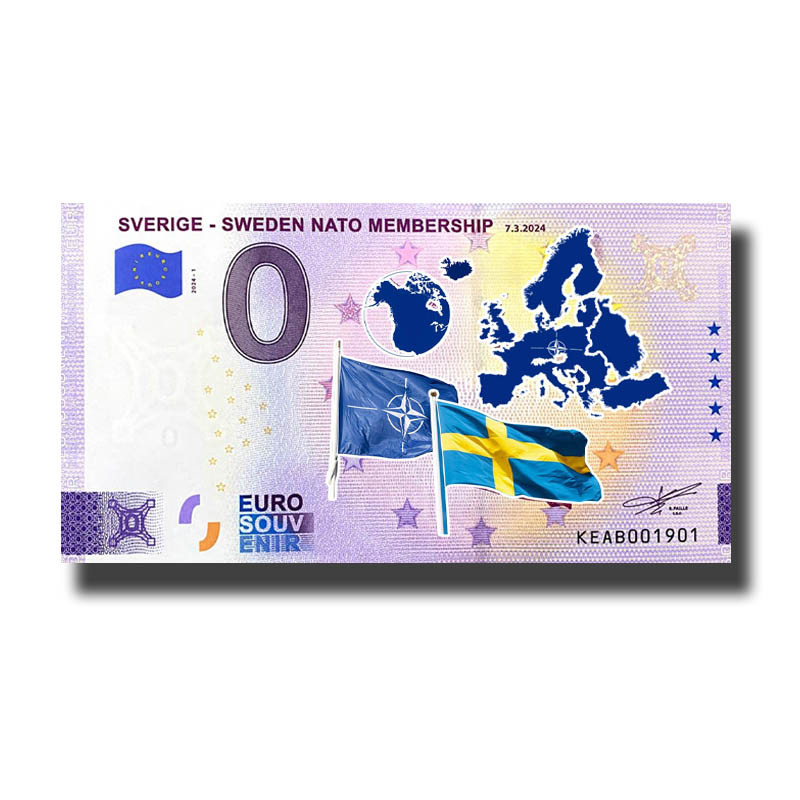 0 Euro Souvenir Banknote Sverige- Sweden Nato MemberShip Colour Sweden KEAB 2024-1