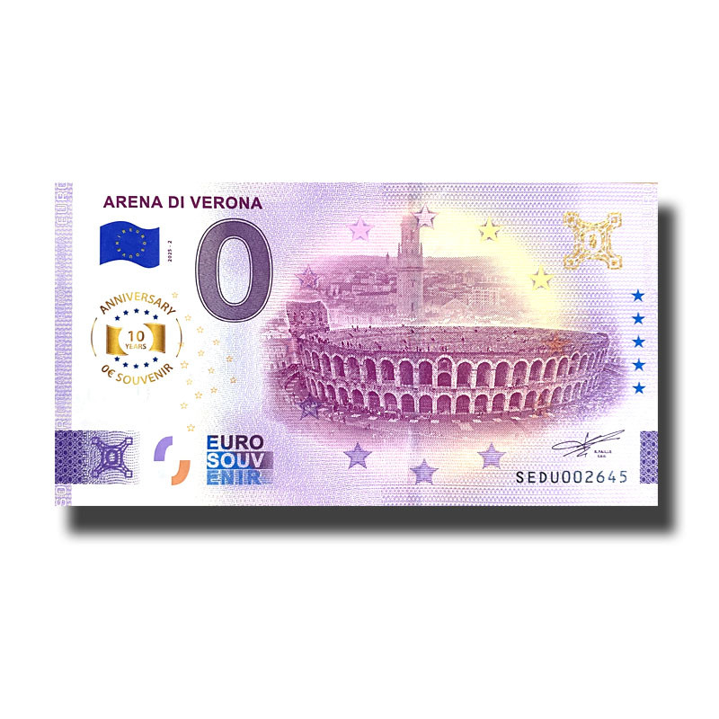 Anniversary 0 Euro Souvenir Banknote Arena Di Verona Italy SEDU 2025-2 Anniversary 0 Euro Souvenir Banknote Arena Di Verona Italy SEDU 2025-2