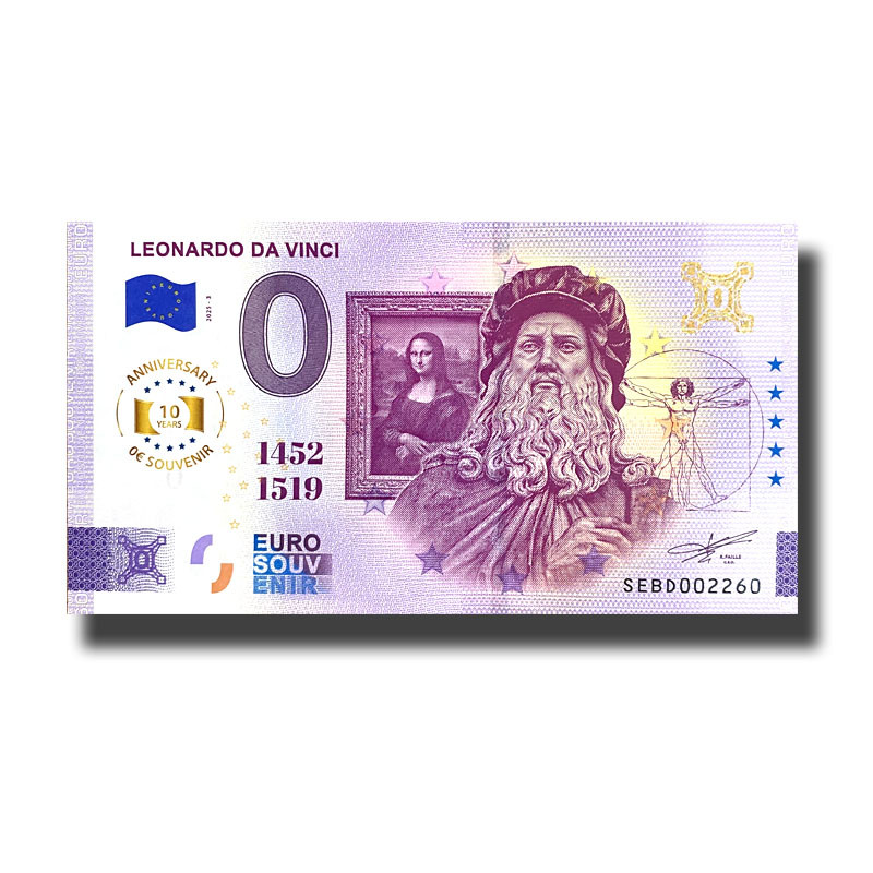 Anniversary 0 Euro Souvenir Banknote Leonardo Da Vinci Italy SEBD 2025-3