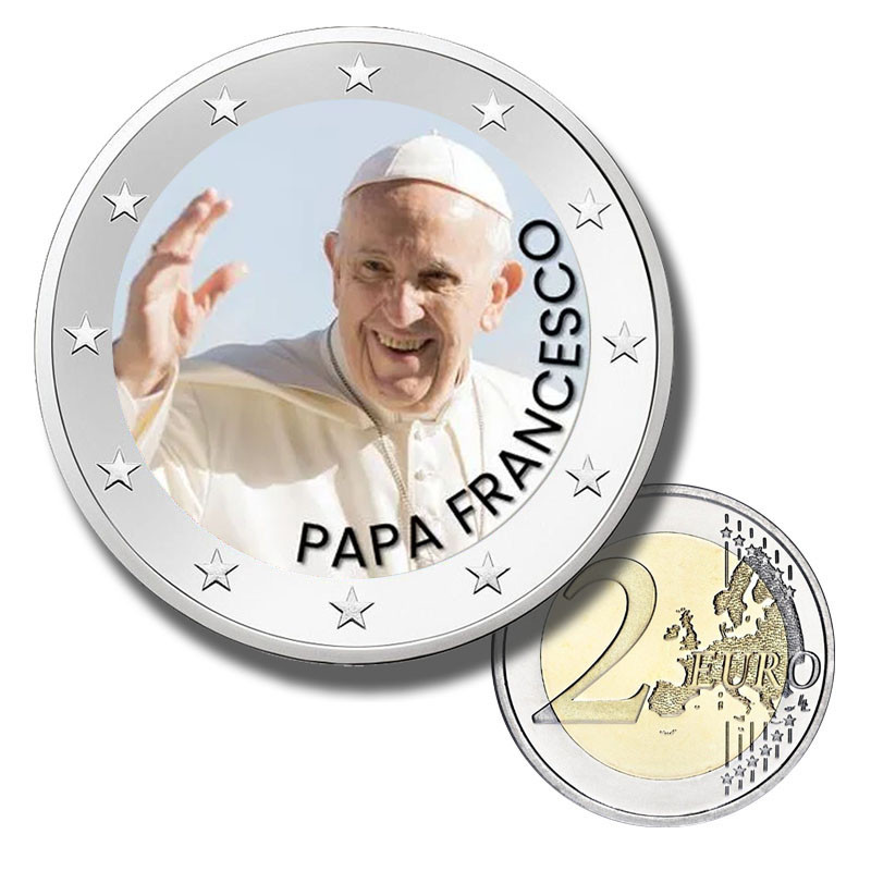 2 Euro Coloured Coin Papa Francesco