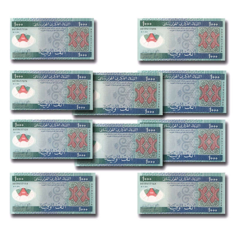 2014 Mauritanie 1000 Ouguiya Pack of 10 Banknote Uncirculated