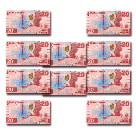 Zambia Twenty Kwacha Pack of 10 Uncirculated Banknotes