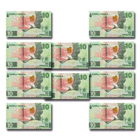 Zambia Ten Kwacha Pack of 10 Uncirculated Banknotes