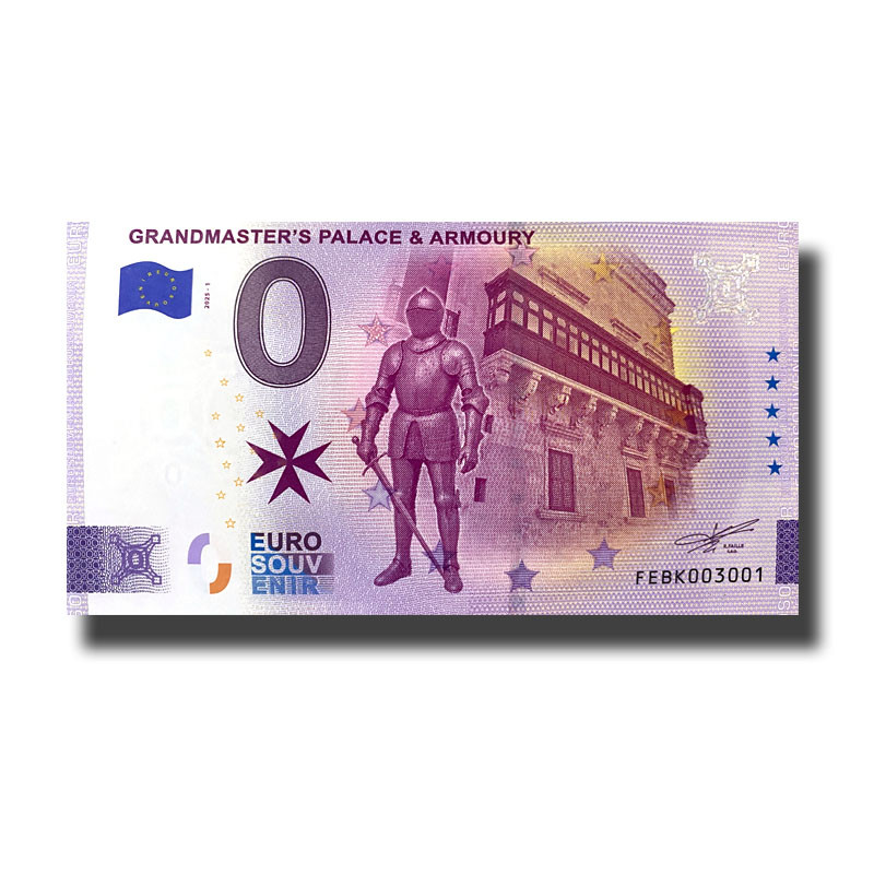 0 Euro Souvenir Banknote Grandmaster's Palace and Armoury Malta FEBK 2025-1 0 Euro Souvenir Banknote Grandmaster's Palace and Armoury Malta FEBK 2025-1