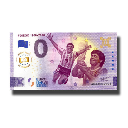 Anniversary 0 Euro Souvenir Banknote Diego 1960-2020 Argentina AGAA 2025-3
