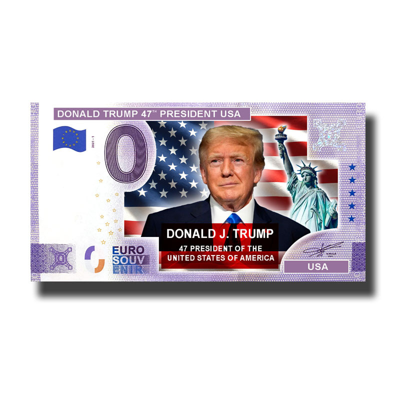 0 Euro Souvenir Banknote Donald Trump 47 Presidente USA Colour