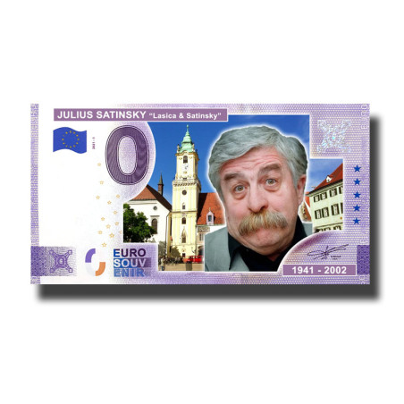0 Euro Souvenir Banknote Julius Satinsky "Lasica & Satinsky" 1941-2002 Custom Colour Czech Republic 2025