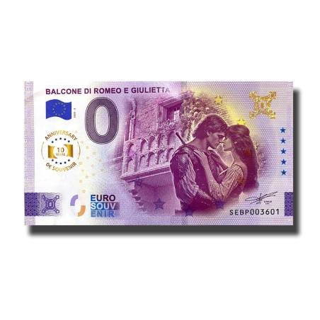 Anniversary 0 Euro Souvenir Banknote Balcone Di Romeo e Giulietta Italy SEBP 2025-2