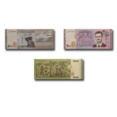 2013-2024 Syria Syrian Pounds Set of 3 Banknote Uncirculated