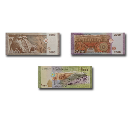 2013-2024 Syria Syrian Pounds Set of 3 Banknote Uncirculated