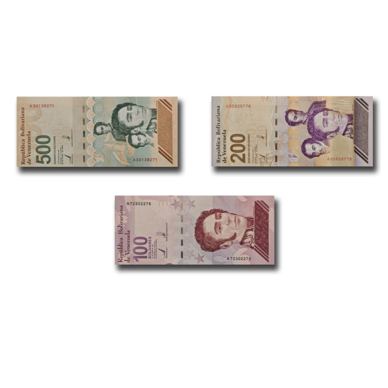 2021-2023 Venezuela Bolivares Set of 3 Banknote Uncirculated