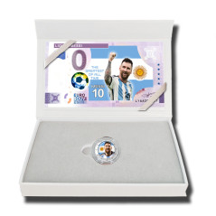 2 Euro Coloured Coin and Banknote Messi