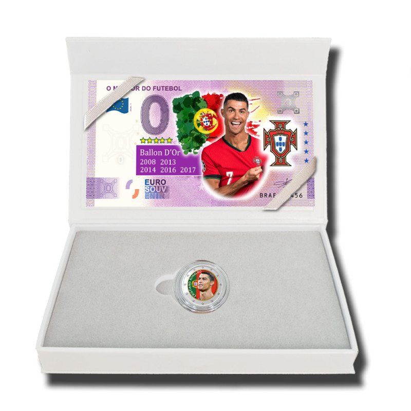 2 Euro Coloured Coin and Banknote Ronaldo Portugal