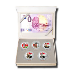 2 Euro Coloured Coin Set of 5 and Banknote Arab Leaders