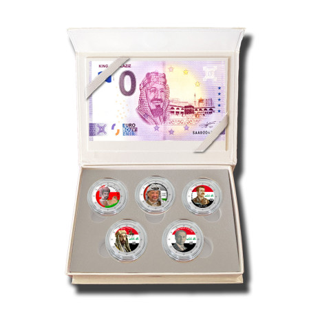2 Euro Coloured Coin Set of 5 and Banknote Arab Leaders