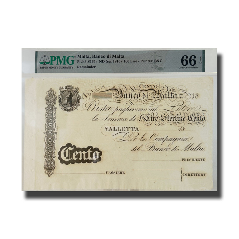 1810 Malta, Banco Di Malta 100 Lire Top Pop Pick S165r - PMG66
