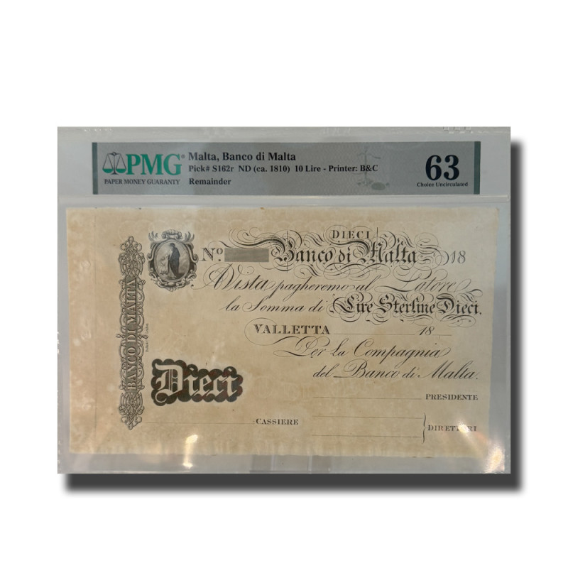 1810 Malta, Banco Di Malta 10 Lire Pick S162r PMG63 1810 Malta, Banco Di Malta 10 Lire Pick S162r PMG63