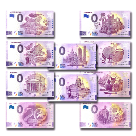 Set of 10 Italian Banknotes: 008769 008770 008774 008775 008776 008974 008437 008436 009476 009475