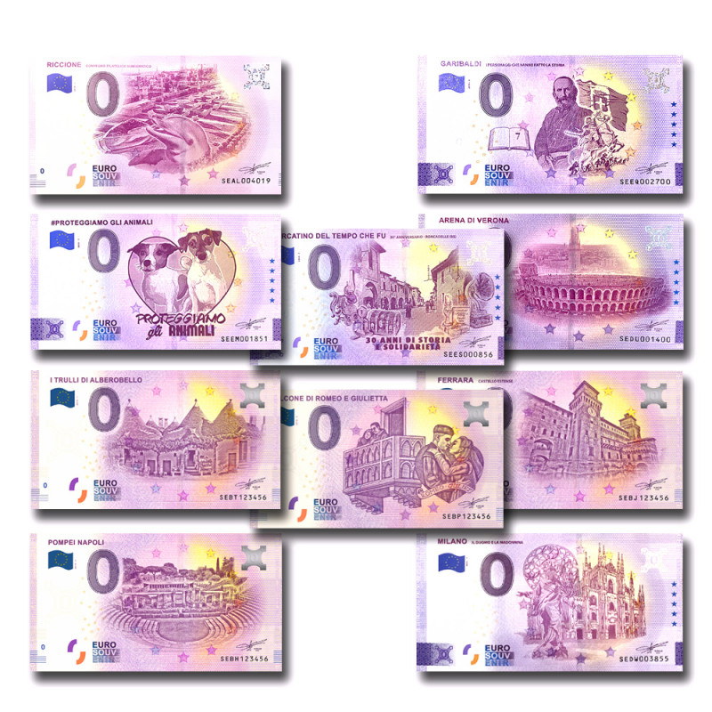 Set of 10 Italian Banknotes Heritage Italy 2018-2025 Set of 10 Italian Banknotes Heritage Italy 2018-2025
