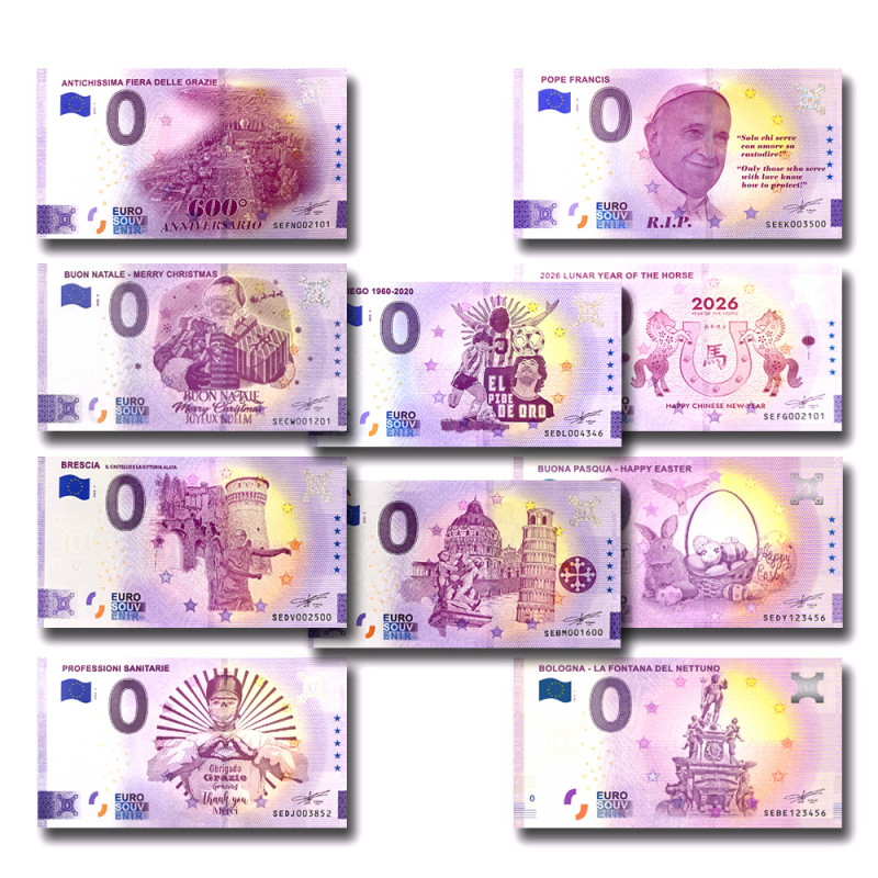 Set of 10 Italian Banknotes Pasajes Italy 2019-2025 Set of 10 Italian Banknotes Pasajes Italy 2019-2025
