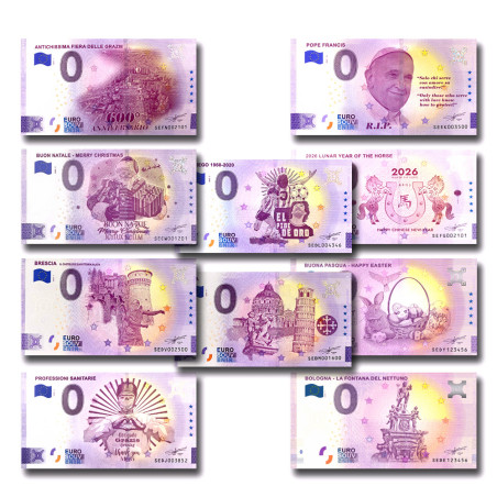 Set of 10 Italian Banknotes Pasajes Italy 2019-2025