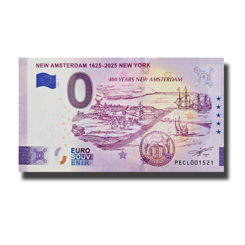 0 Euro Souvenir Banknote New Amsterdam 1625- 2025 New York Netherlands PECL 2025-1