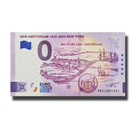 0 Euro Souvenir Banknote New Amsterdam 1625- 2025 New York Netherlands PECL 2025-1