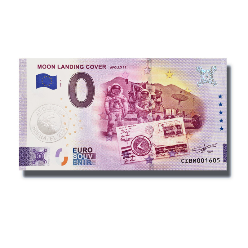 0 Euro Souvenir Banknote Moon Landing Cover Apolo 15 Sberatel 2025 Czech CZBM 2025-2