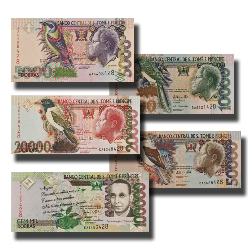 2013 Sao Tome e Principe Set of five banknotes 5000, 10000, 20000, 50000, 100000 Dobras Banknote Uncirculated