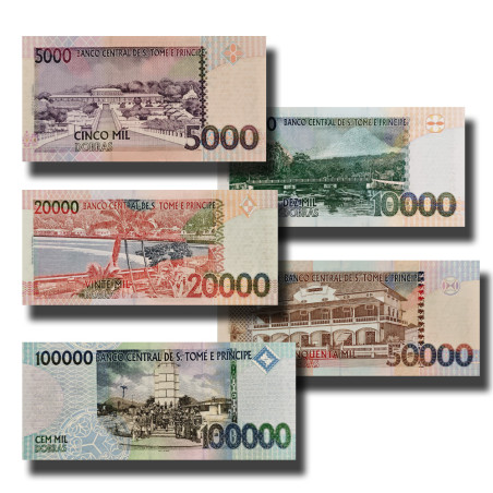 2013 Sao Tome e Principe Set of five banknotes 5000, 10000, 20000, 50000, 100000 Dobras Banknote Uncirculated