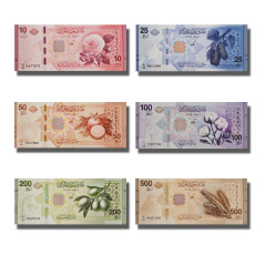 2025 Syrian Set 6 Banknotes 10, 25, 50, 100, 200, 500 Pounds Banknote Uncirculated
