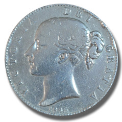 1845 United Kingdom Victoria Young Head Full Crown Silver Coin