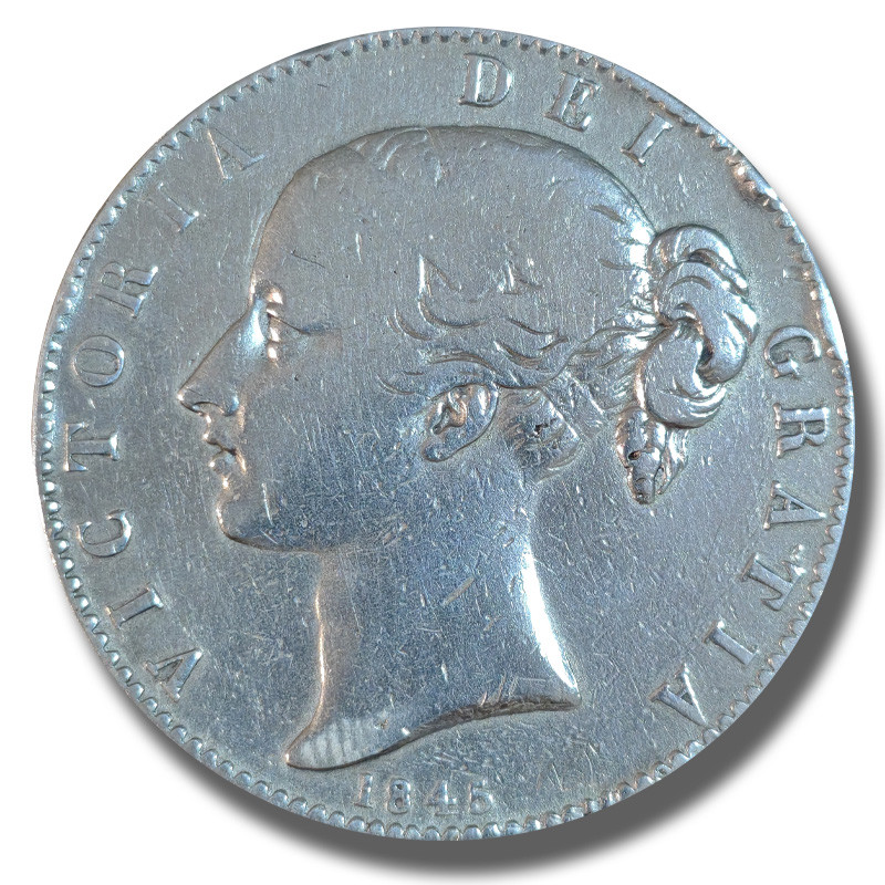 1845 United Kingdom Victoria Young Head Full Crown Silver Coin