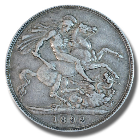 1892 United Kingdom Victoria Crown Head Full Crown Silver Coin