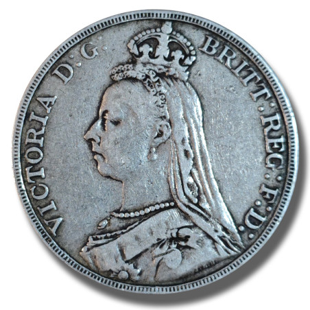 1889 United Kingdom Victoria Crown Head Full Crown Silver Coin