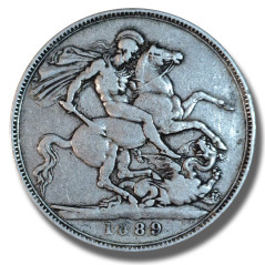 1889 United Kingdom Victoria Crown Head Full Crown Silver Coin