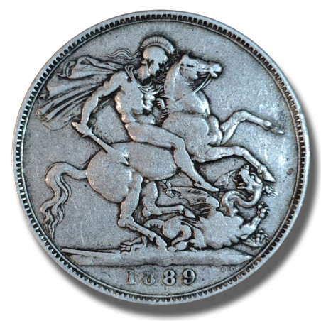 1889 United Kingdom Victoria Crown Head Full Crown Silver Coin