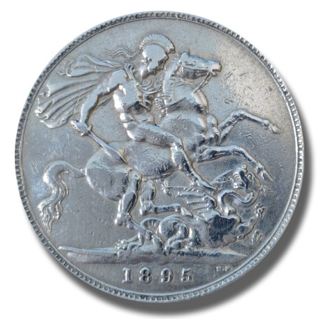 1895 United Kingdom Victoria Veiled Head Full Crown Silver Coin