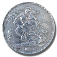 1890 United Kingdom Victoria Crown Head Full Crown Silver Coin
