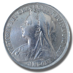 1893 United Kingdom Victoria Veiled Head Full Crown Silver Coin
